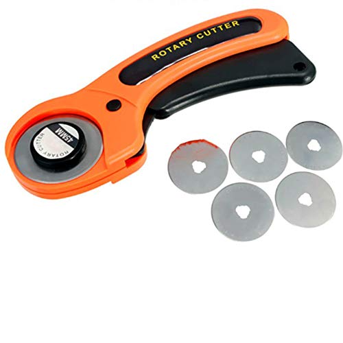 Rotary Cutter,45mm Patchwork Roller Wheel Round Knife Cloth Set 5 Pcs Blades Rotary Cutter Circular Cut Cutting Sewing Tools Set Leather Craft