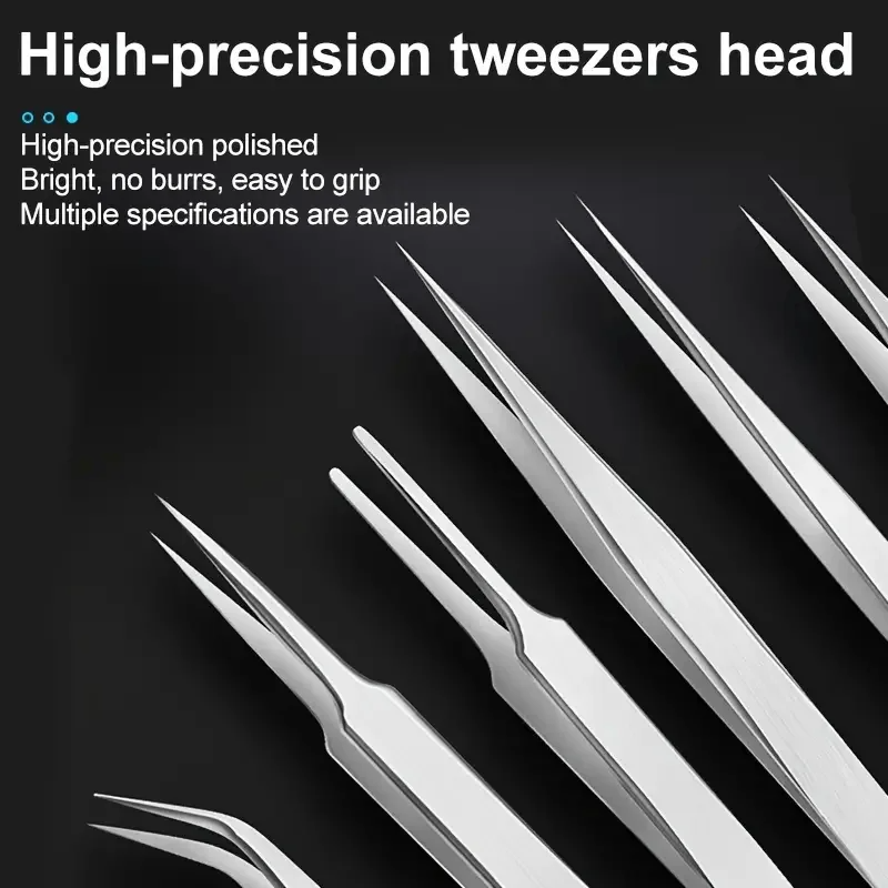6 Pcs/Set Stainless Steel Straight and Curved Tweezers