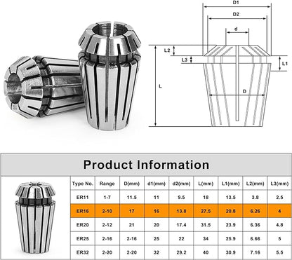 12pcs ER16 Spring Collet Set for CNC Engraving Machine and Milling Lathe Tool Workholding Engraving Collets