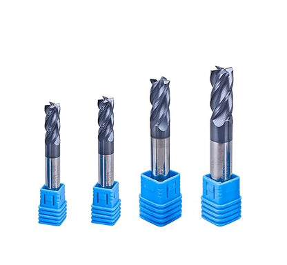 Carbide Tungsten Square CNC End Mill Set,4 Fultes Suitable for Alloy Steels/Hardened Steels HRC55