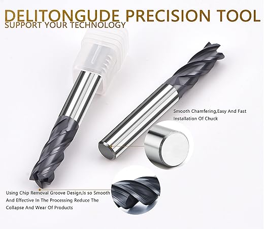 Carbide Tungsten Square CNC End Mill Set,4 Fultes Suitable for Alloy Steels/Hardened Steels HRC55