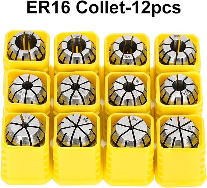 12pcs ER16 Spring Collet Set for CNC Engraving Machine and Milling Lathe Tool Workholding Engraving Collets