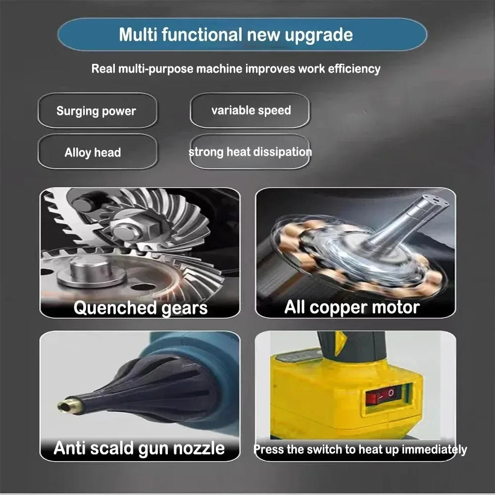 Electric hot melt glue gun for DeWalt 18V battery, 11mm glue rod, hot melt welding air gun without battery